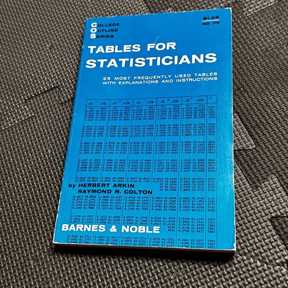 Vintage 1962 Tables for Statisticians Barnes & Noble College Outline Series No75